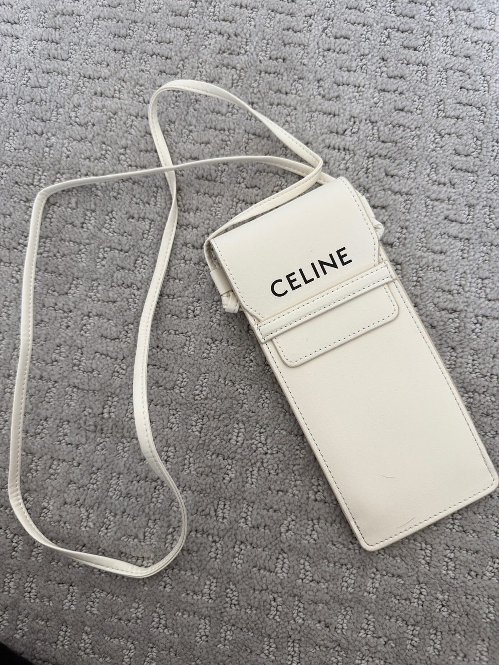 CELINE Cream Leather Crossbody Sunglass Pouch with Logo Flap